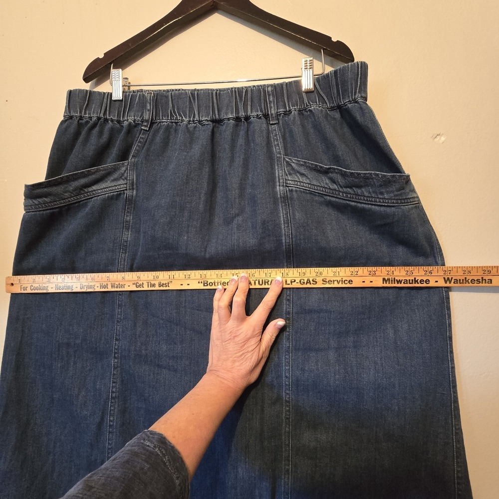 Vintage St Johns Bay 90s Y2K Denim Knee Length Skirt Women's XXL Petite Pockets - Picture 10 of 12